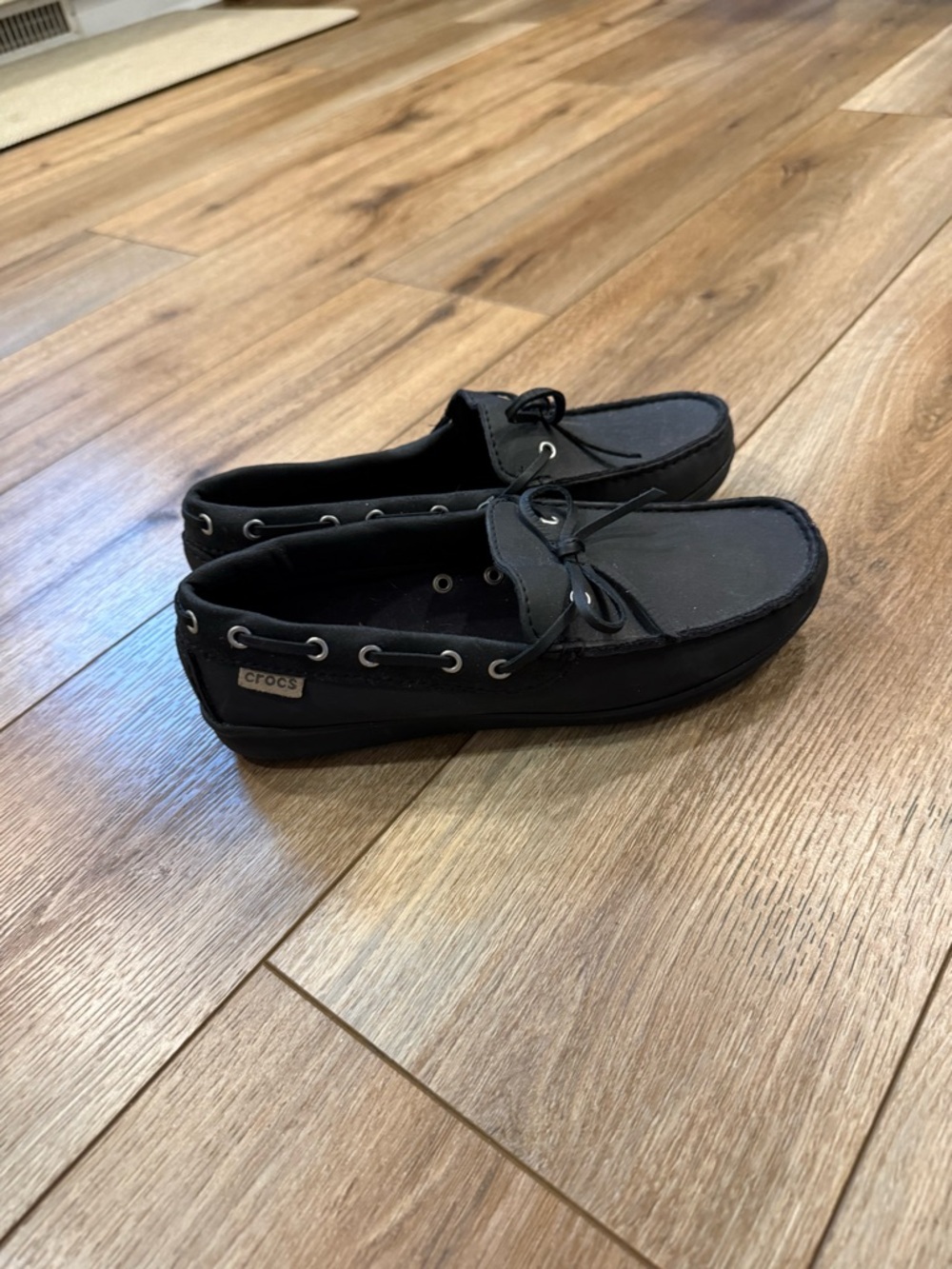 CROCS women’s Black Slip-On Boat Moccasins - Picture 3 of 6